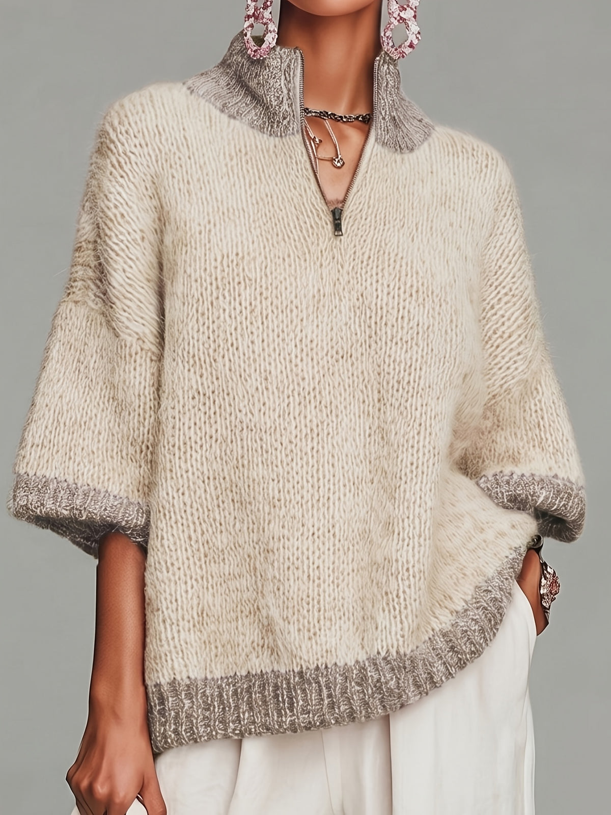 Nancy™ | Cozy Oversized Half Zip Knit Sweater