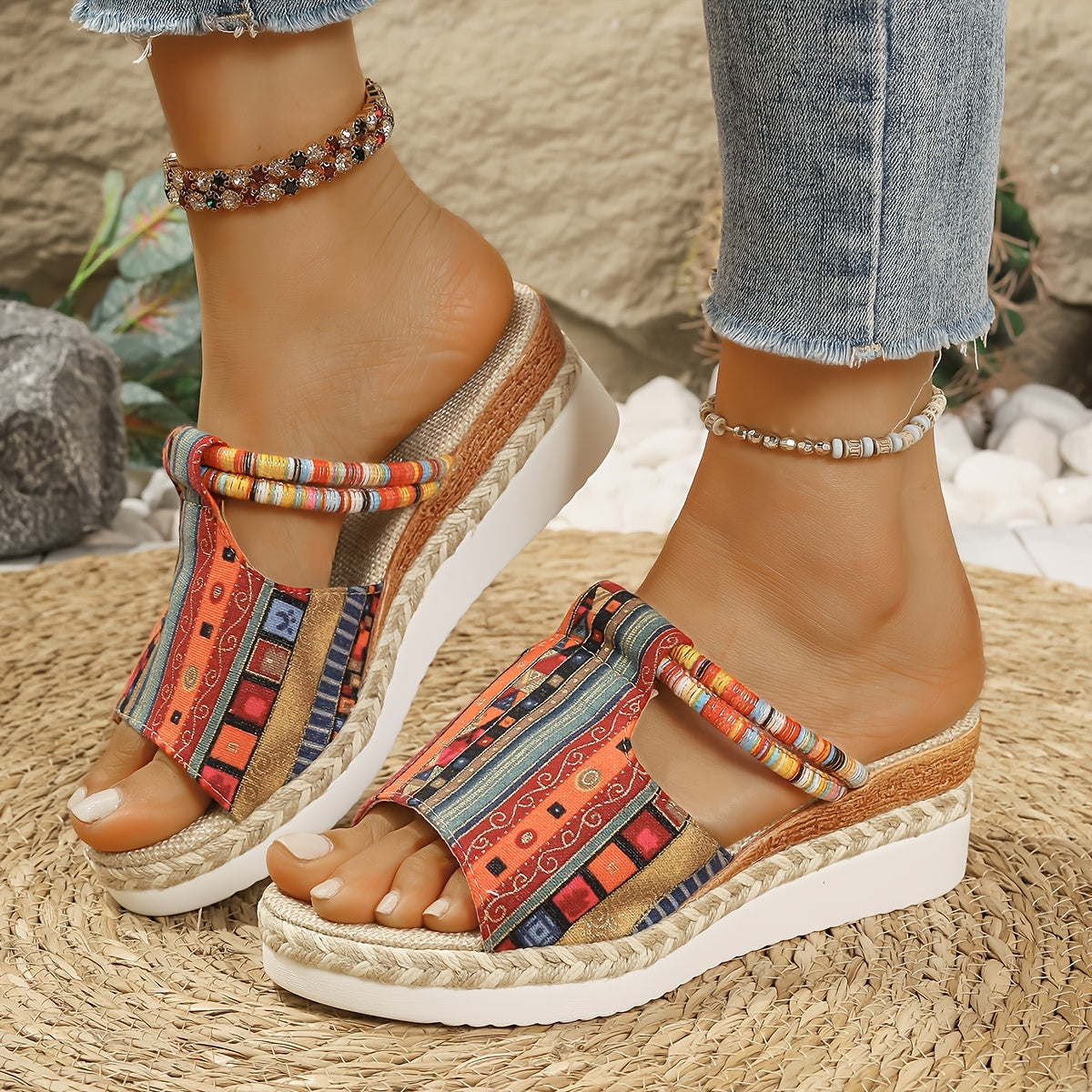 Cynthia™ | Bohemian Printed Platform Wedge Sandals