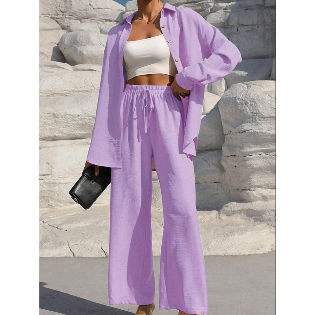 VANORA™ – Comfy Long Sleeve Blouse and Trouser Co-ord Set