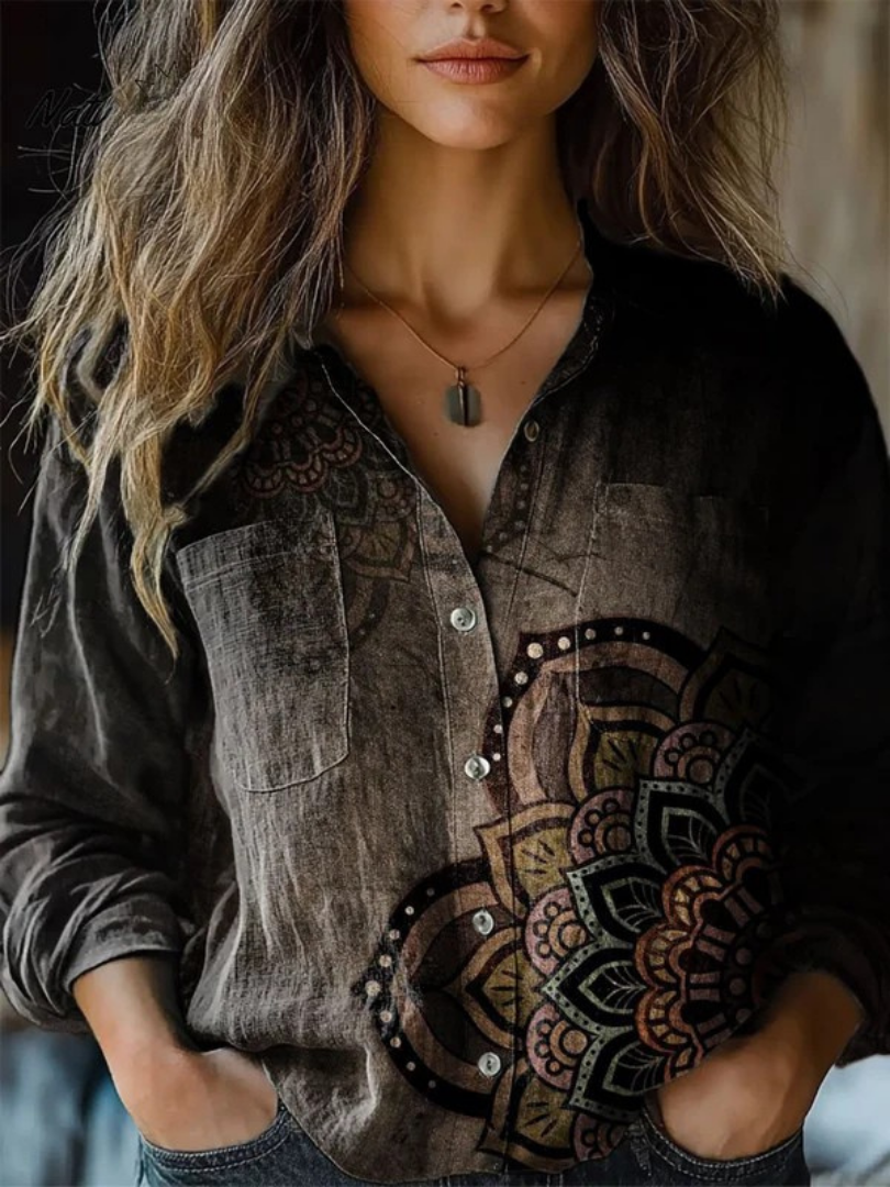 Women's Vintage Print Casual Long Sleeve Comfortable Cotton Shirt