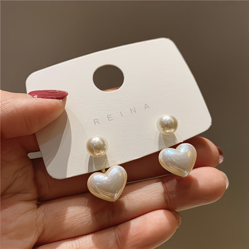 Double Pearl Heart Earrings