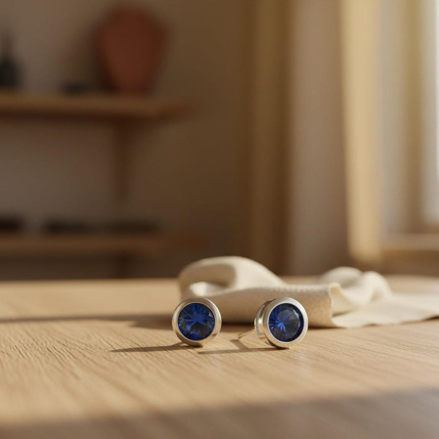 Sapphire Bezel Stud Earrings