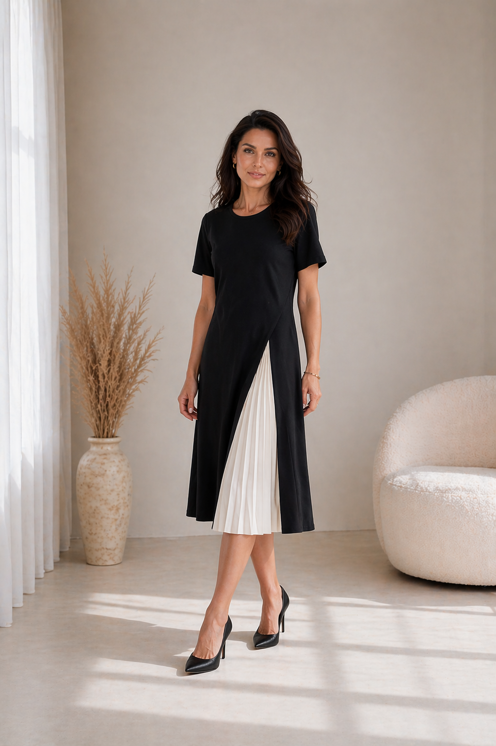 Madeline™ | Pleated Panel Midi Dress