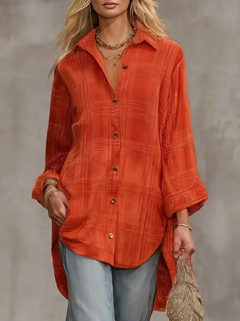 Women's  Plaid Shirt Collar Long Sleeve Casual Loose Velvet Top