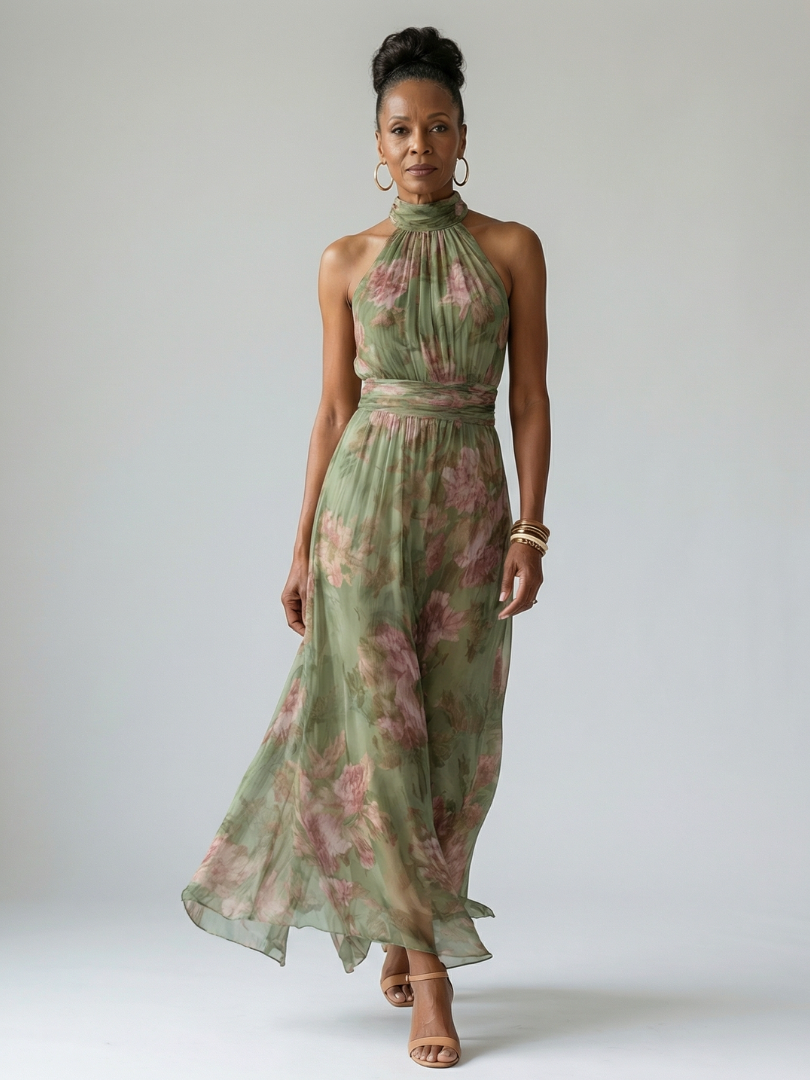 Violet™ | Halter Floral Midi Dress