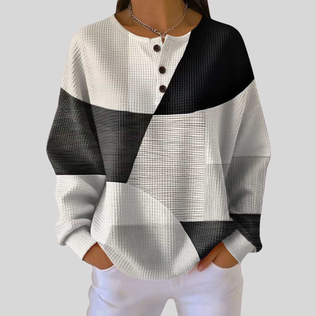 Sondra | Textured Colorblock Henley Sweatshirt