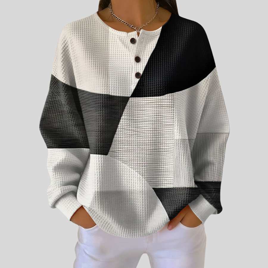 Sondra | Textured Colorblock Henley Sweatshirt