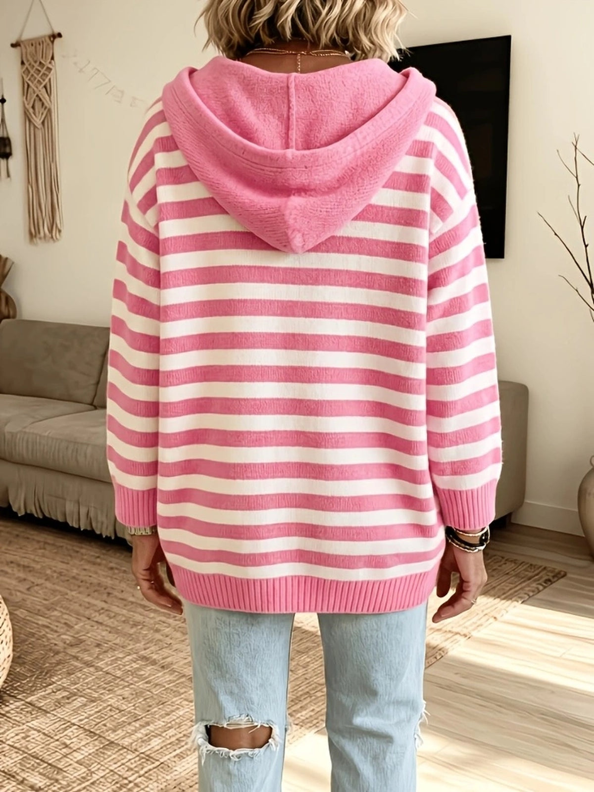 Raphaela™ | Striped Batwing Hooded Sweater