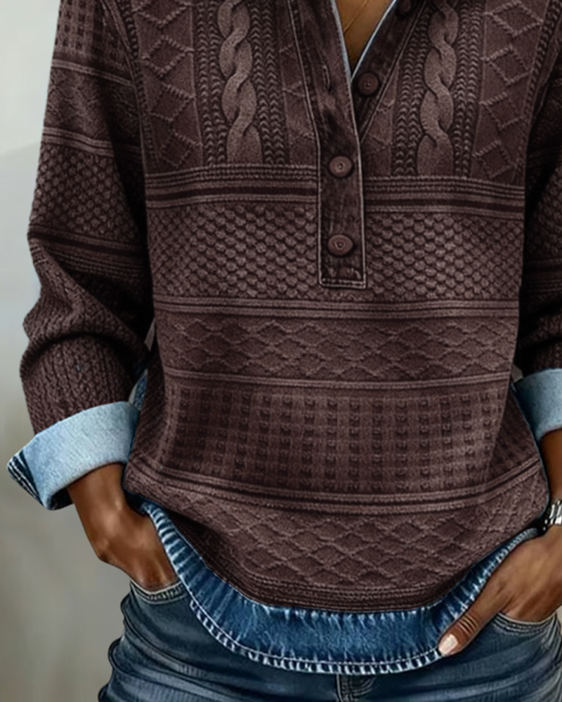 Cynthia |Trendy Sweatshirt with Half Button and Collar