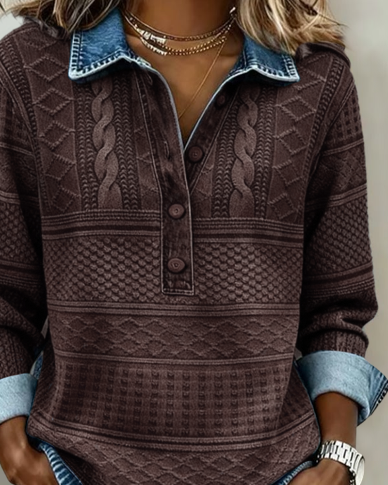 Cynthia |Trendy Sweatshirt with Half Button and Collar