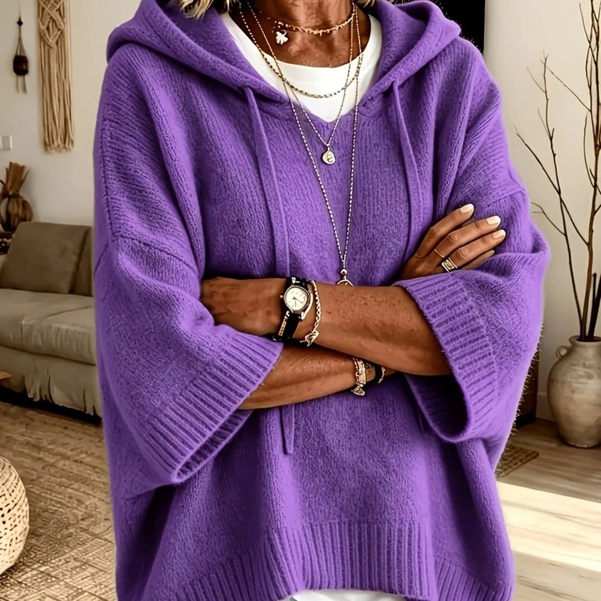 Barbara™ | Batwing Hooded Pullover Sweater
