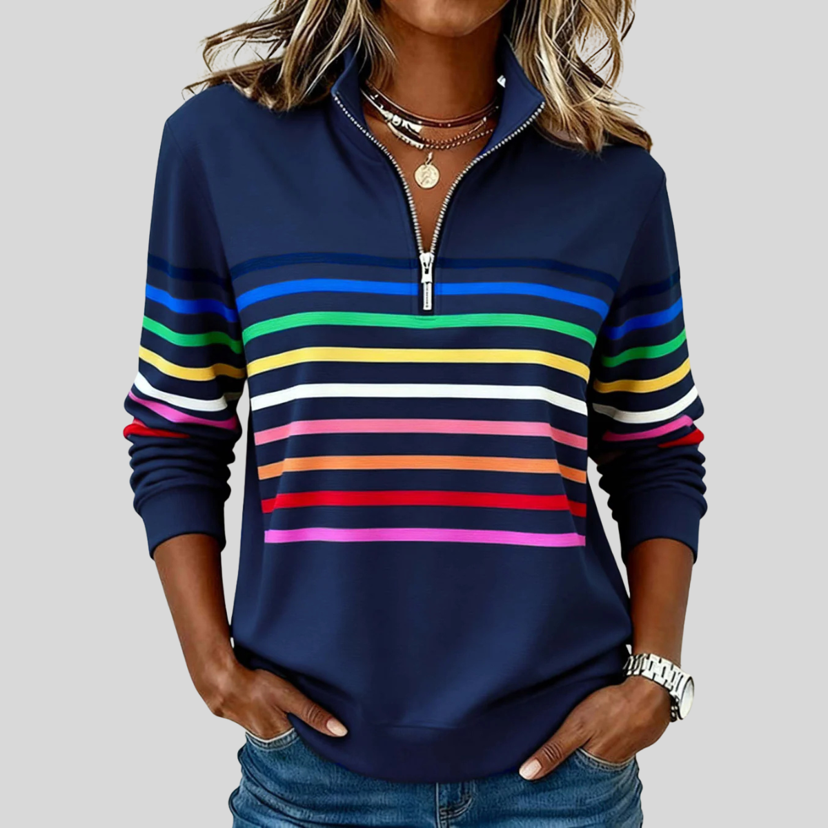 Corabelle | Striped Quarter-Zip Sweatshirt
