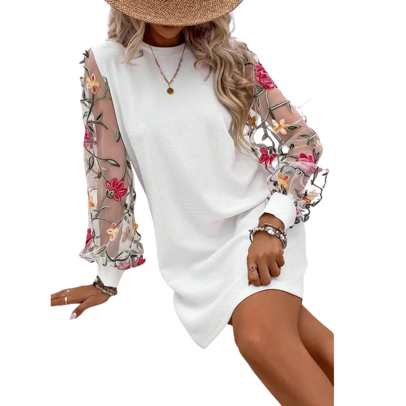 LUCY™ – Floral Embroidered Bishop Sleeve Dress