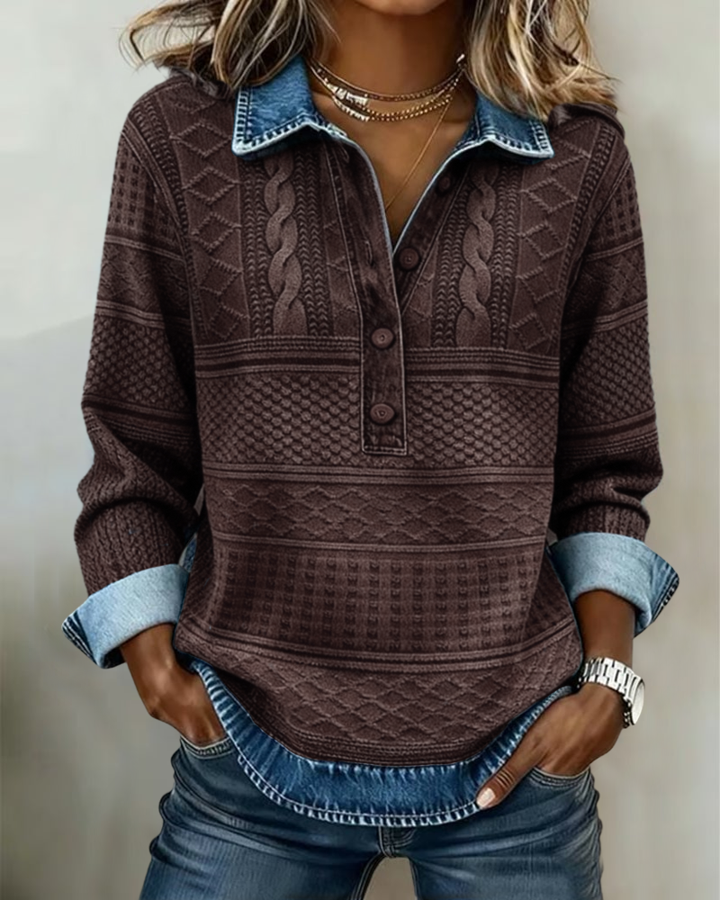 Cynthia |Trendy Sweatshirt with Half Button and Collar
