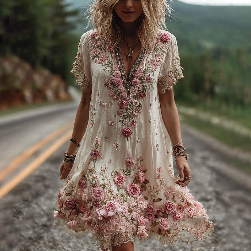 RUBY – BLOSSOM V-NECK DRESS