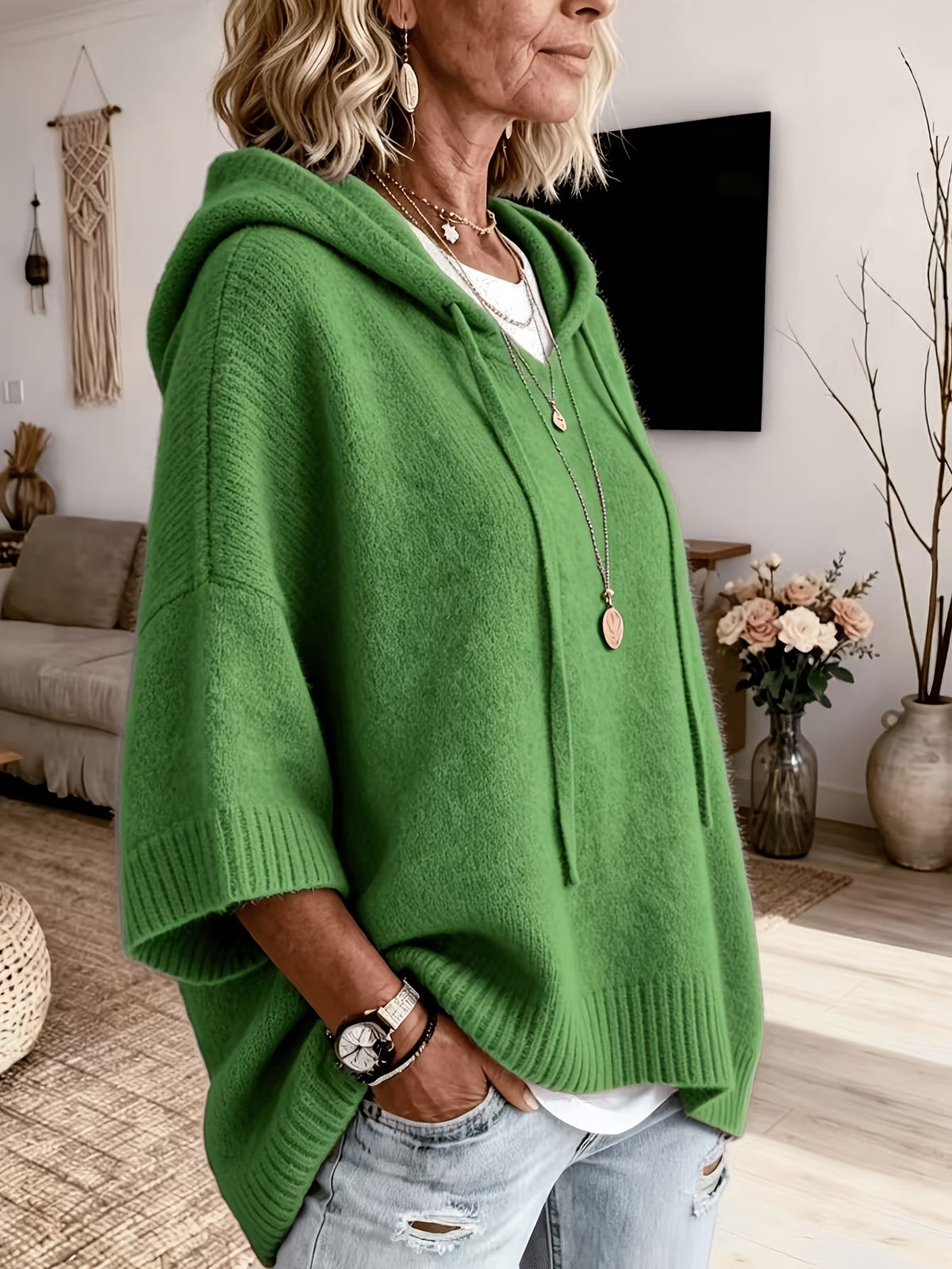 Janice™ | Batwing Hooded Knit Sweater