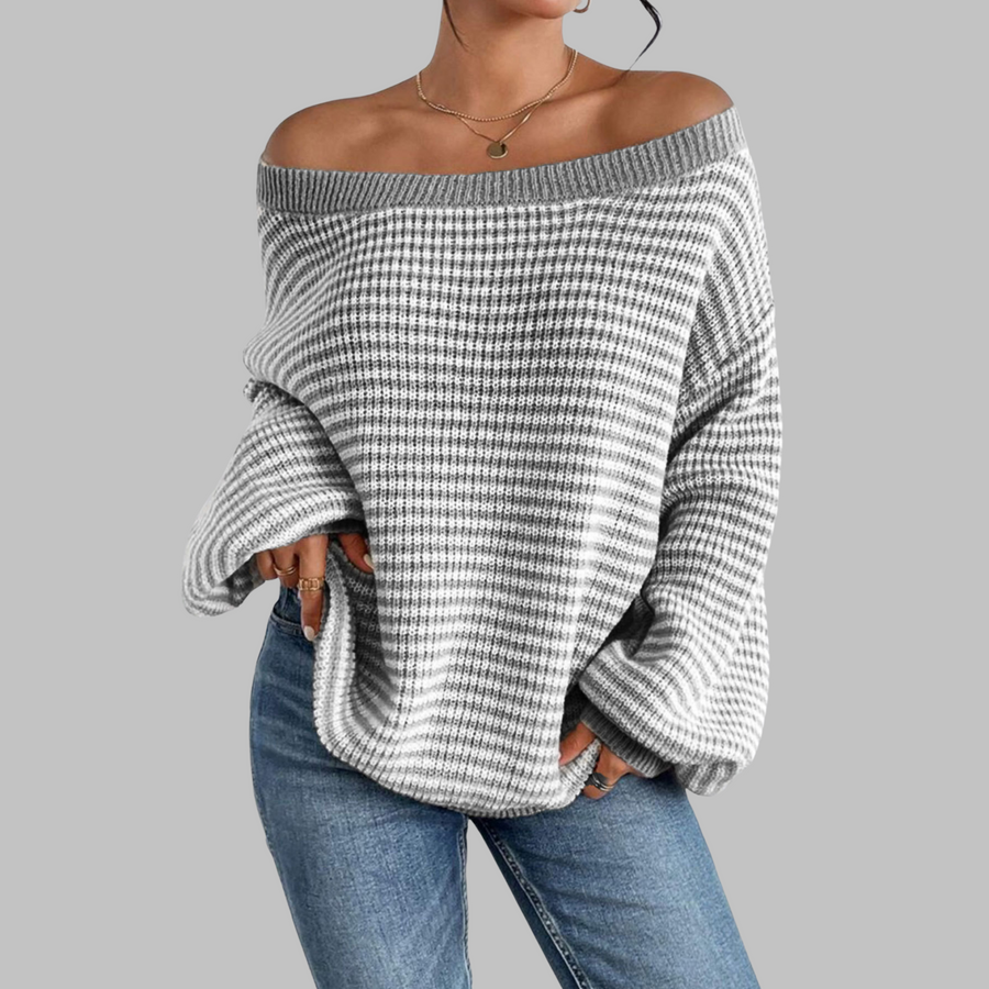 POSHIKO™ - Casual Striped Drop Shoulder Long Sleeve Sweater