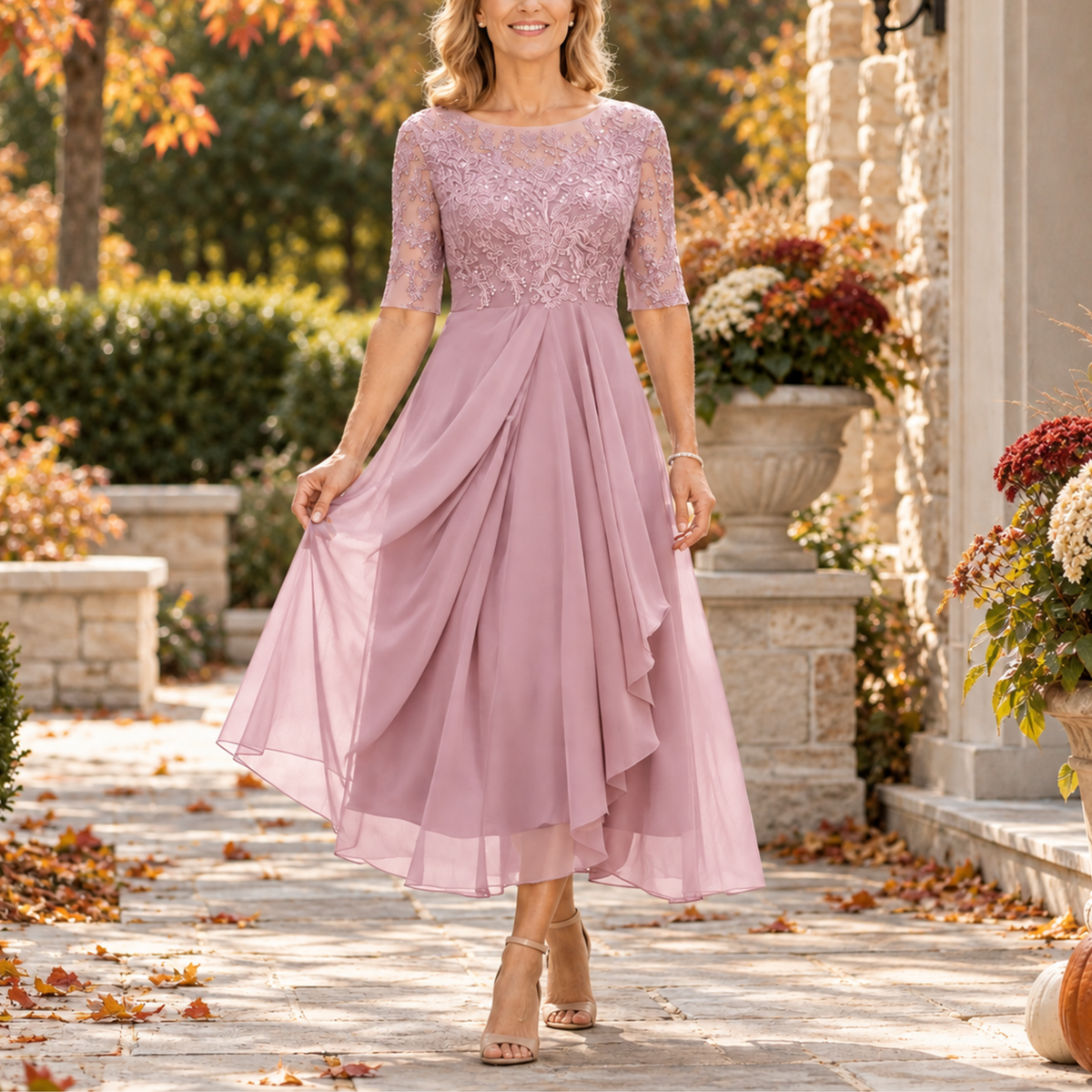 Cassandra | Lace Bodice Draped Midi Dress