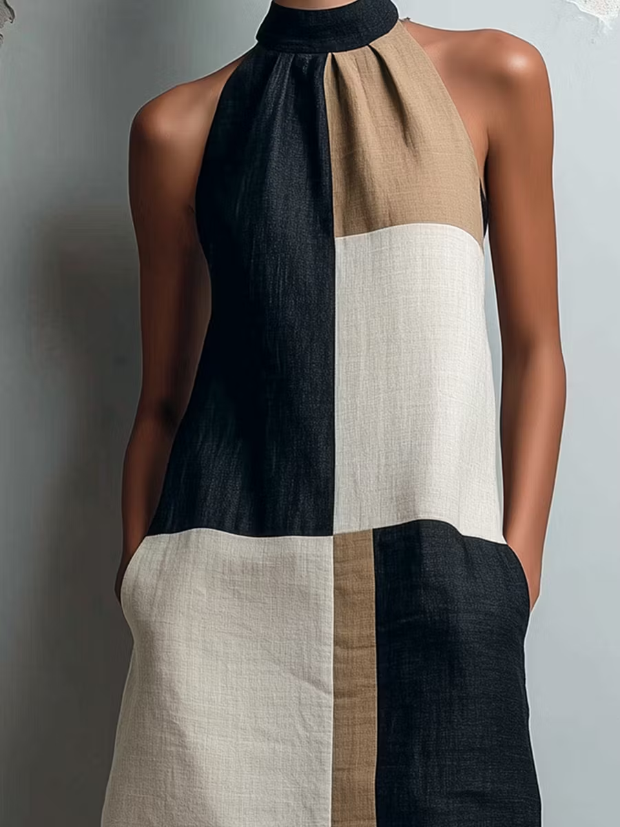 SABRINA | COLOR BLOCK HALTER MINI DRESS