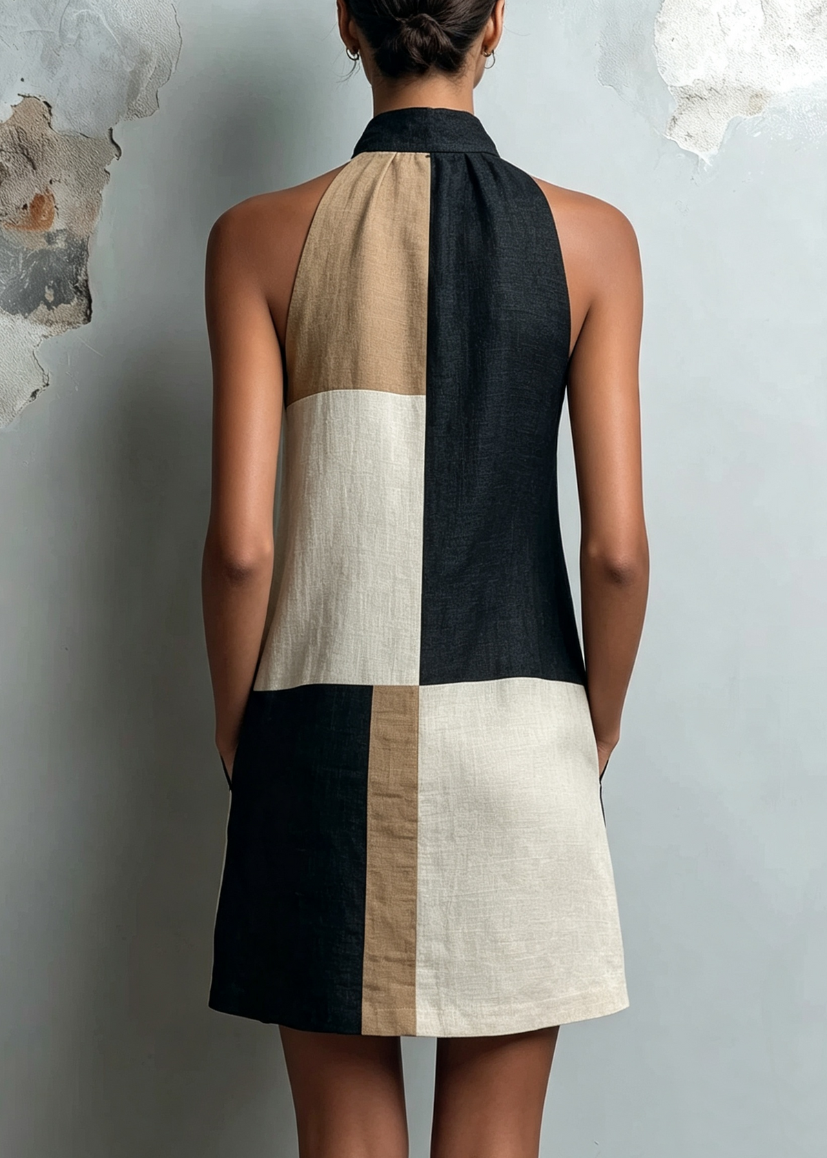 SABRINA | COLOR BLOCK HALTER MINI DRESS