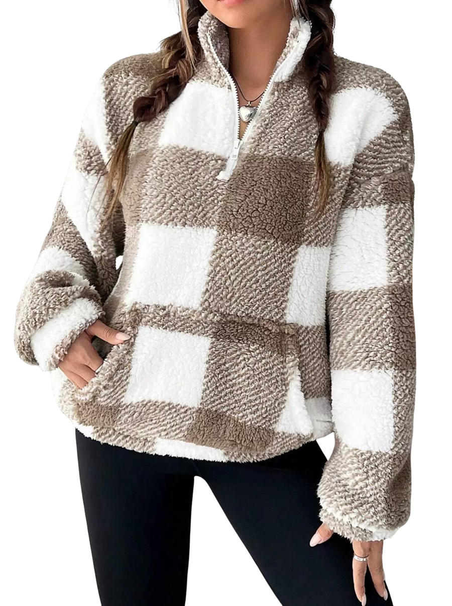 HILARY™ – Casual Plaid Half Zip Pullover