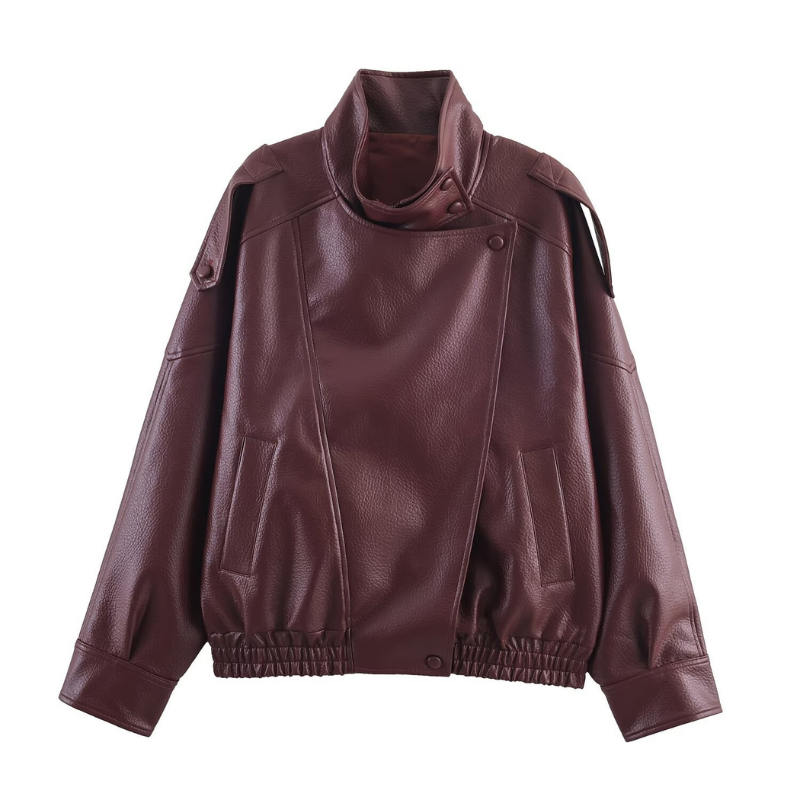 EMMA™ – Trendy Lychee Pattern Leather Jacket