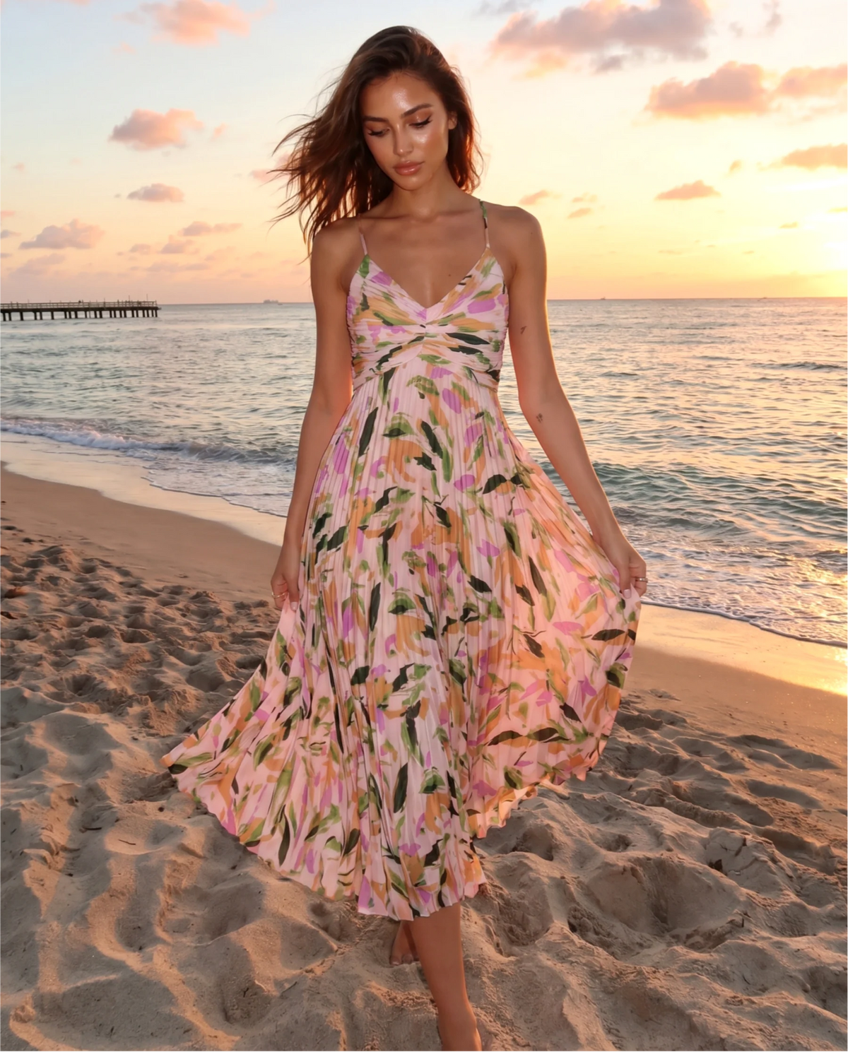 Maelle™ | Abstract Pleated Midi Dress