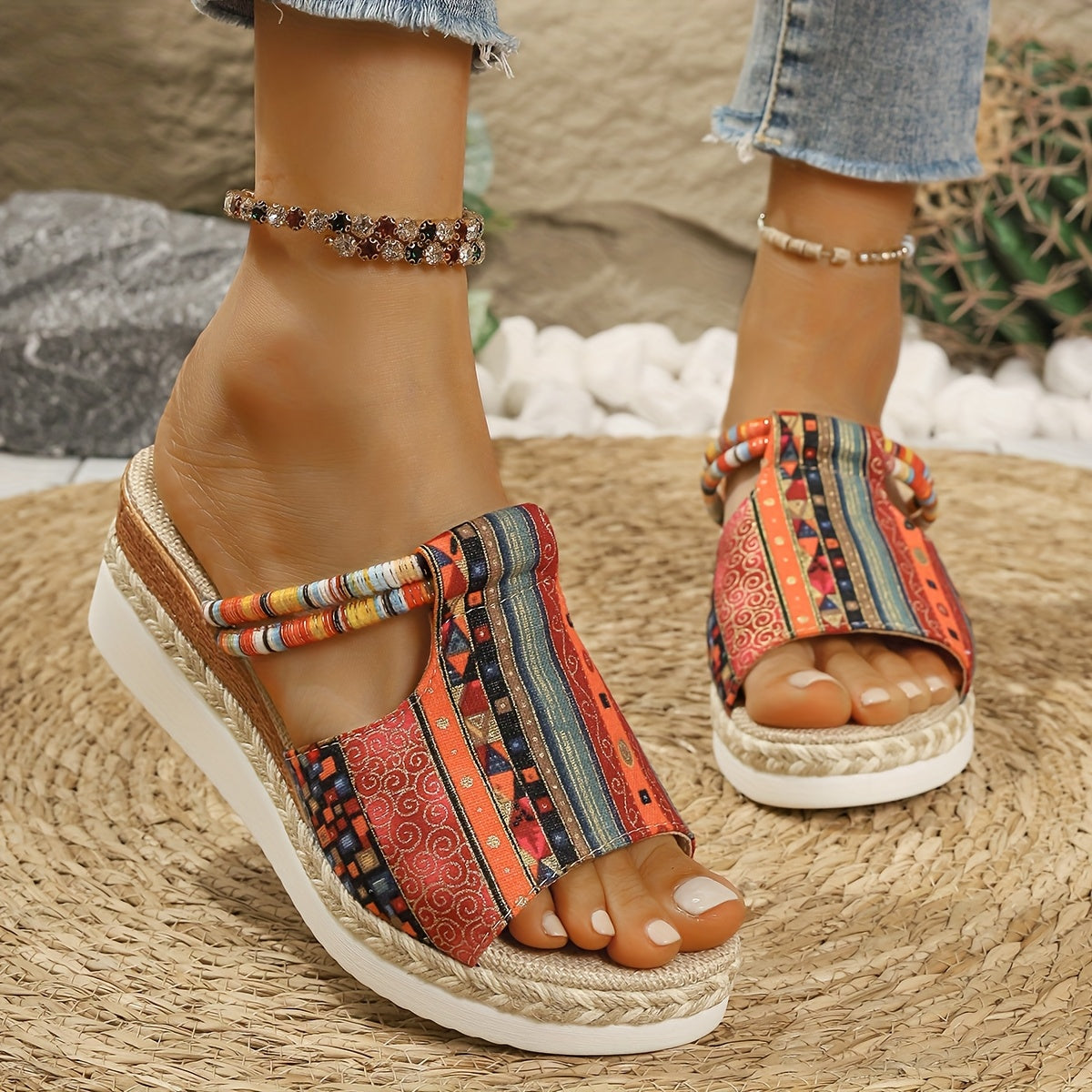 Cynthia™ | Bohemian Printed Platform Wedge Sandals