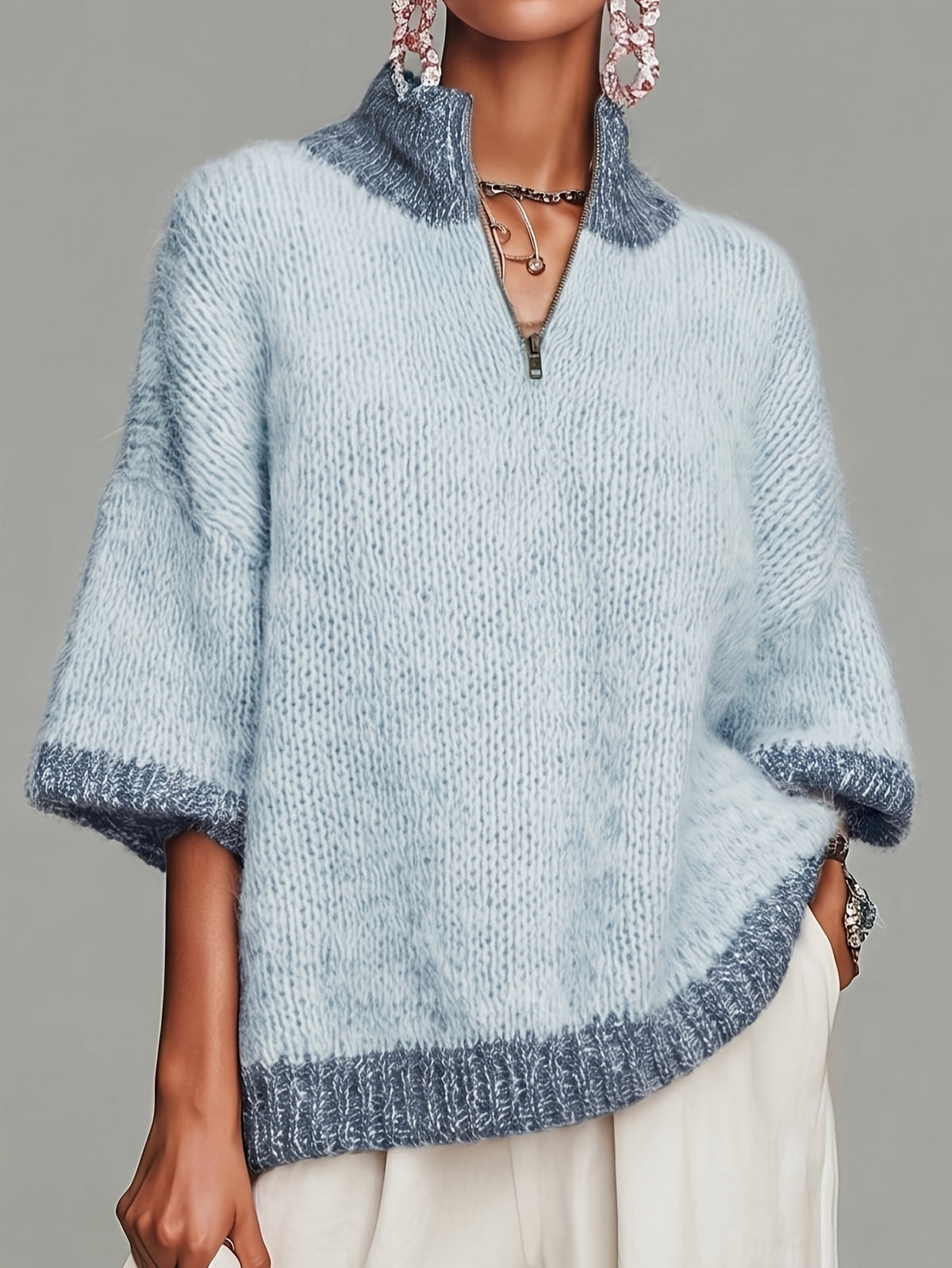 Nancy™ | Cozy Oversized Half Zip Knit Sweater
