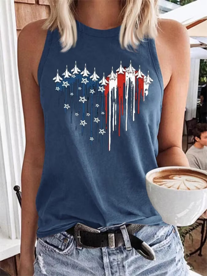Women's Flag Independence Day Printed Crew Neck Tank Top
