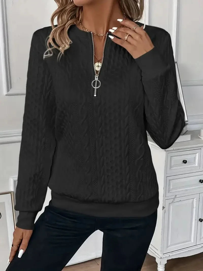 Angela™ | Elegant Textured Zip Front Knit Sweater
