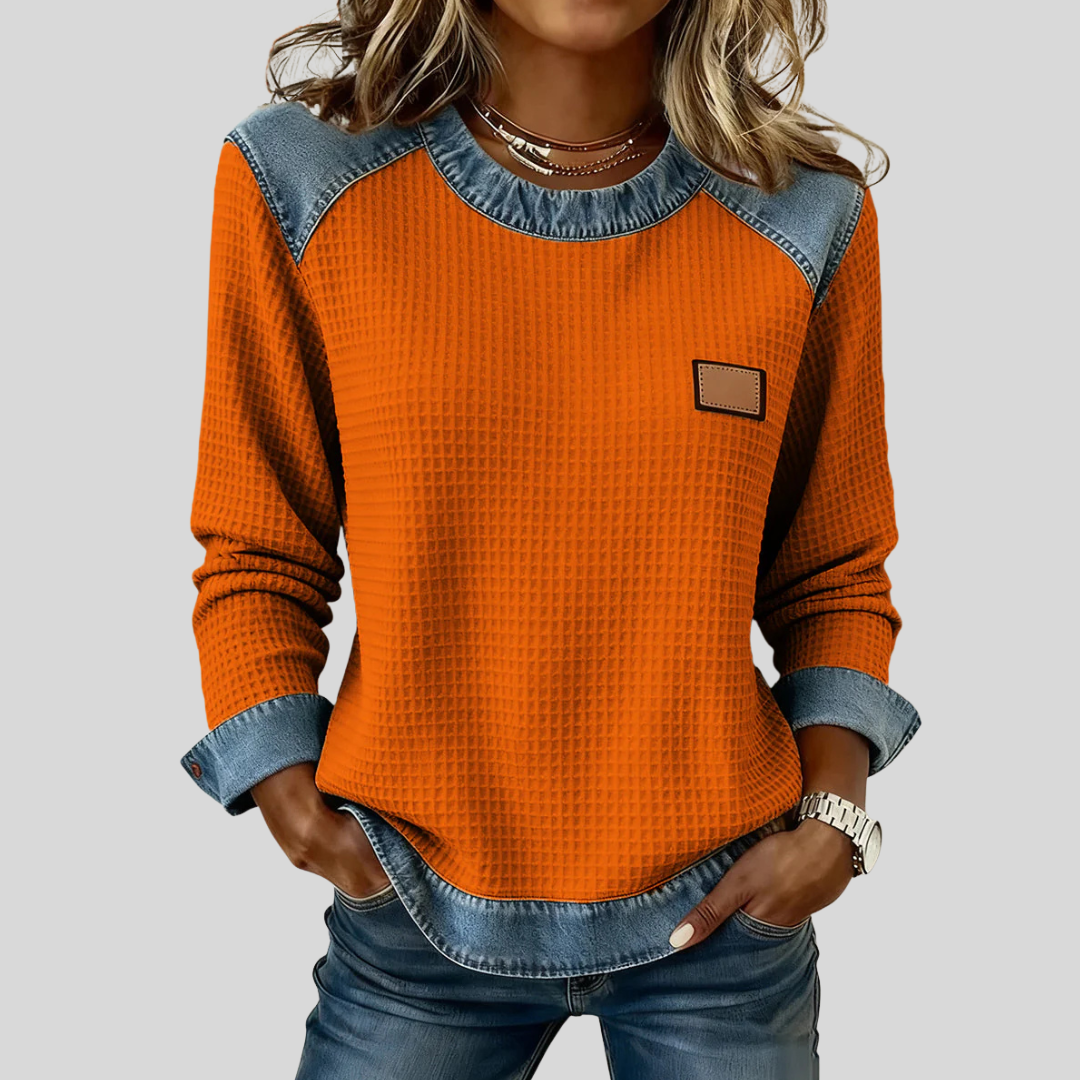 Marlisa | Textured Contrast-Trim Sweatshirt