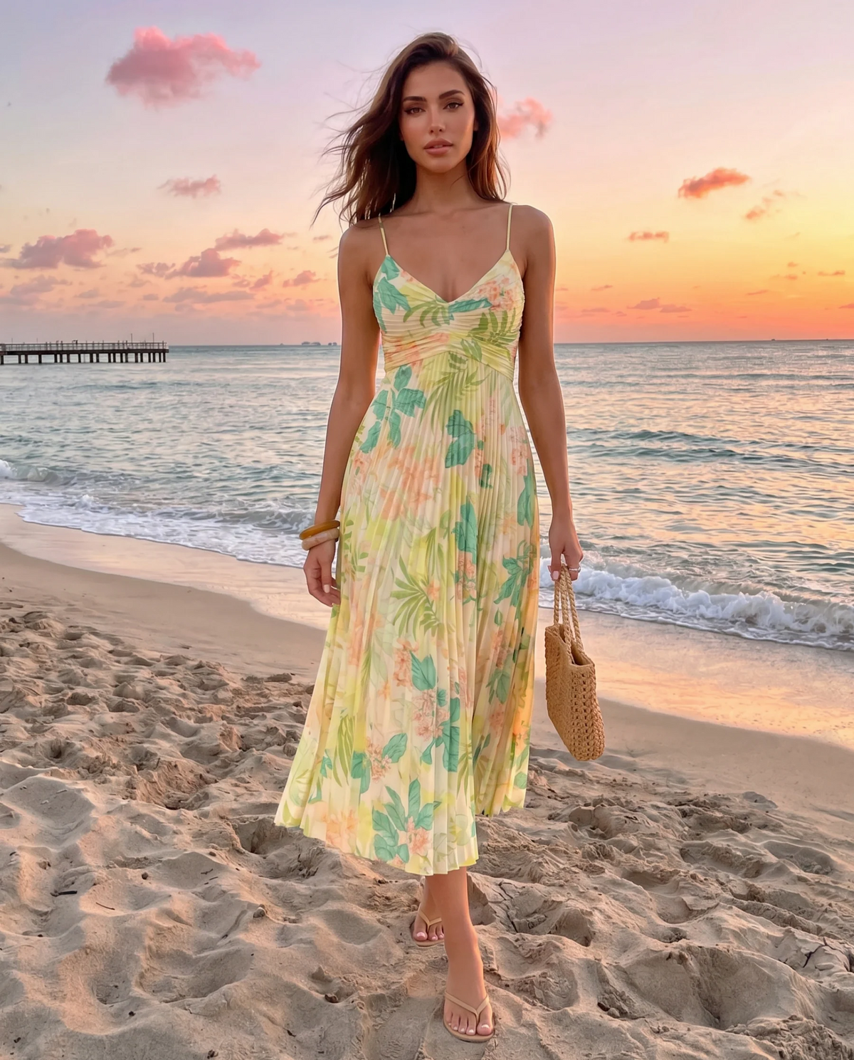 Elviana™ | Floral Pleated Midi Dress