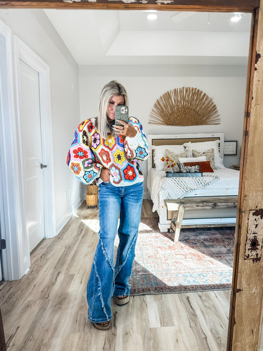 Adrienne™ | Colorful Crochet Floral Sweater