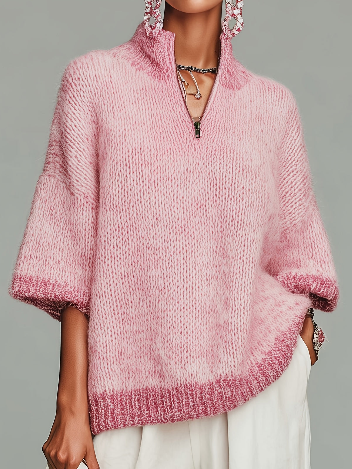 Nancy™ | Cozy Oversized Half Zip Knit Sweater