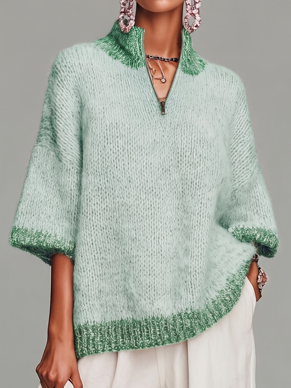 Nancy™ | Cozy Oversized Half Zip Knit Sweater