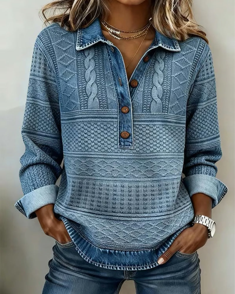 Cynthia |Trendy Sweatshirt with Half Button and Collar