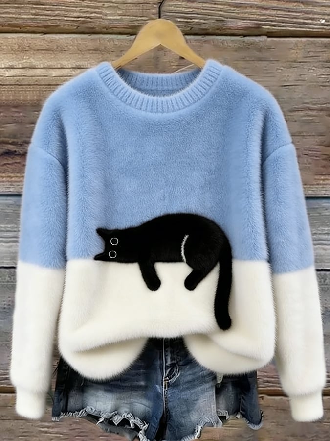 Corabelle | Playful Cat Print Oversized Sweater