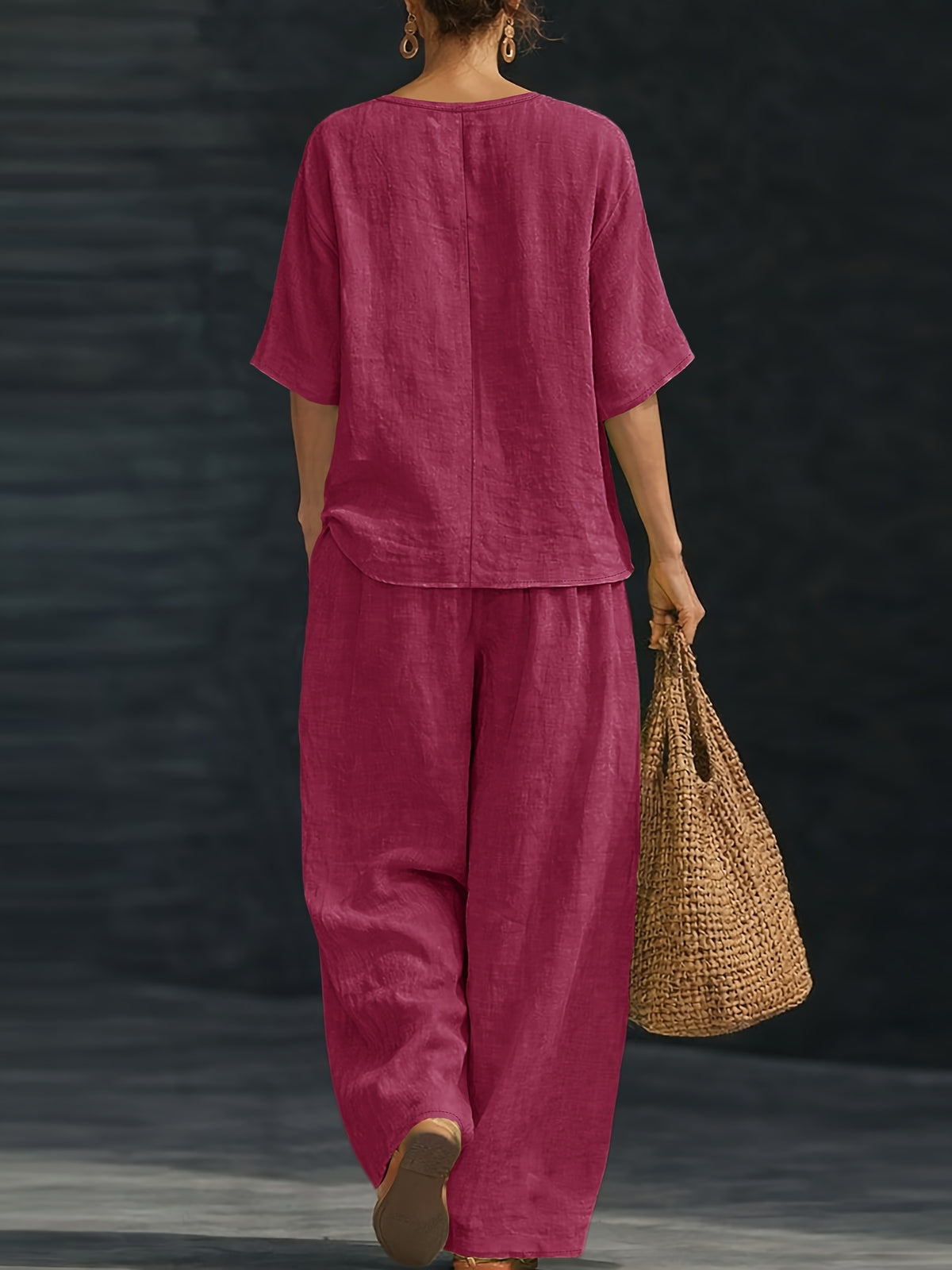 Janette™ | Relaxed V-Neck Two Piece Trouser Set