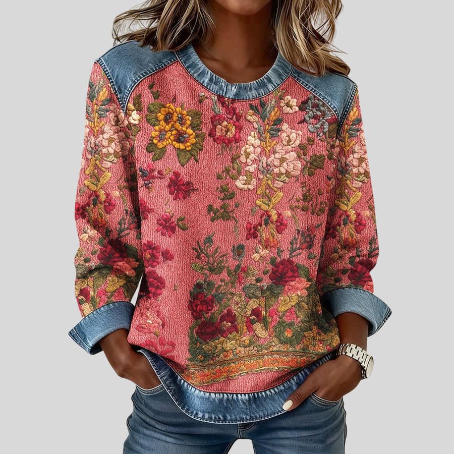 Farrah | Floral Contrast-Trim Sweatshirt