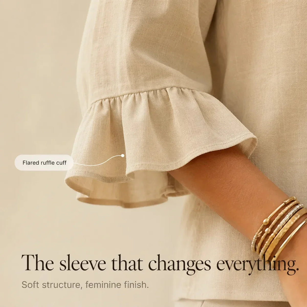 Lunavia | Linen-Look Two-Piece Set with Ruffle Sleeves and Wide-Leg Pants
