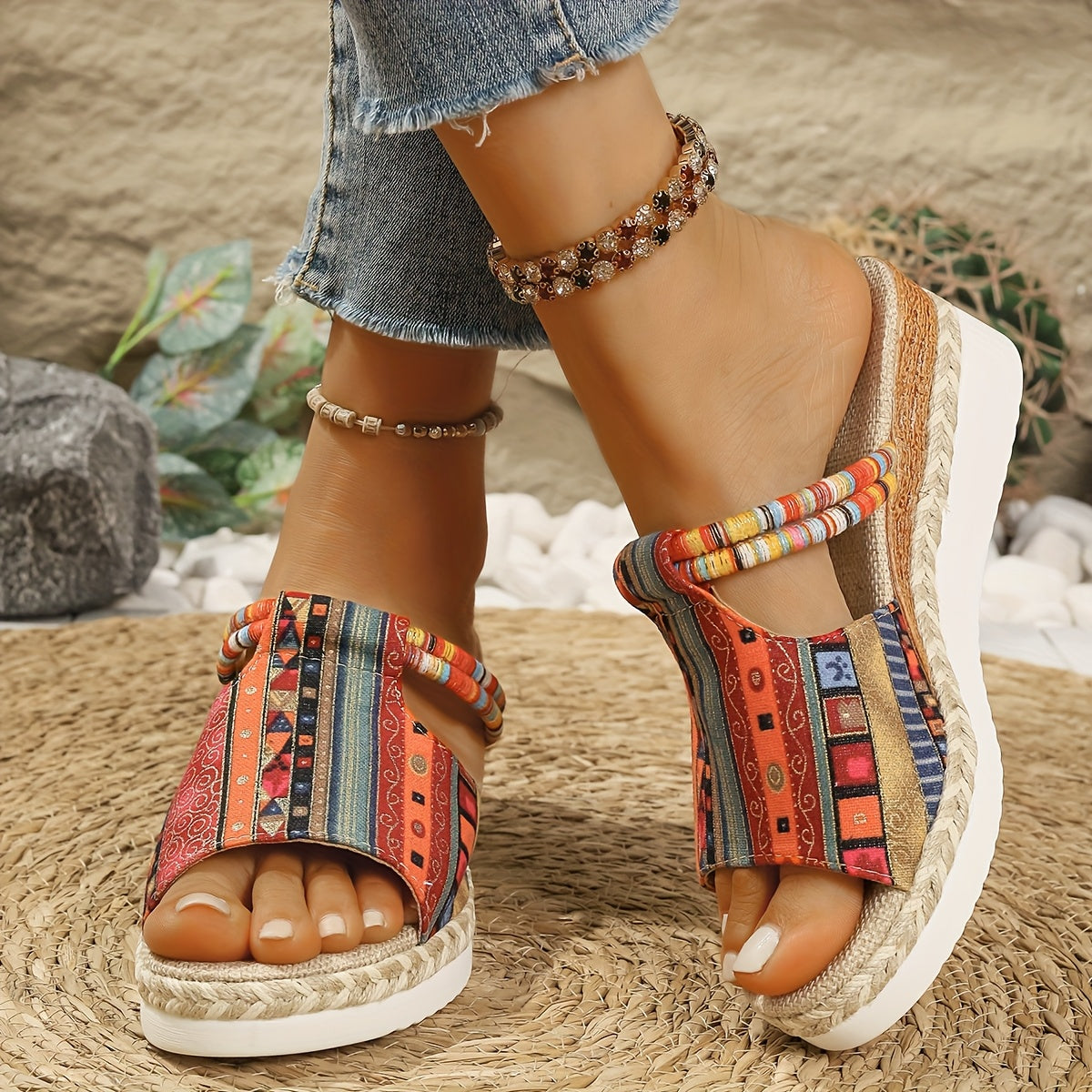 Cynthia™ | Bohemian Printed Platform Wedge Sandals