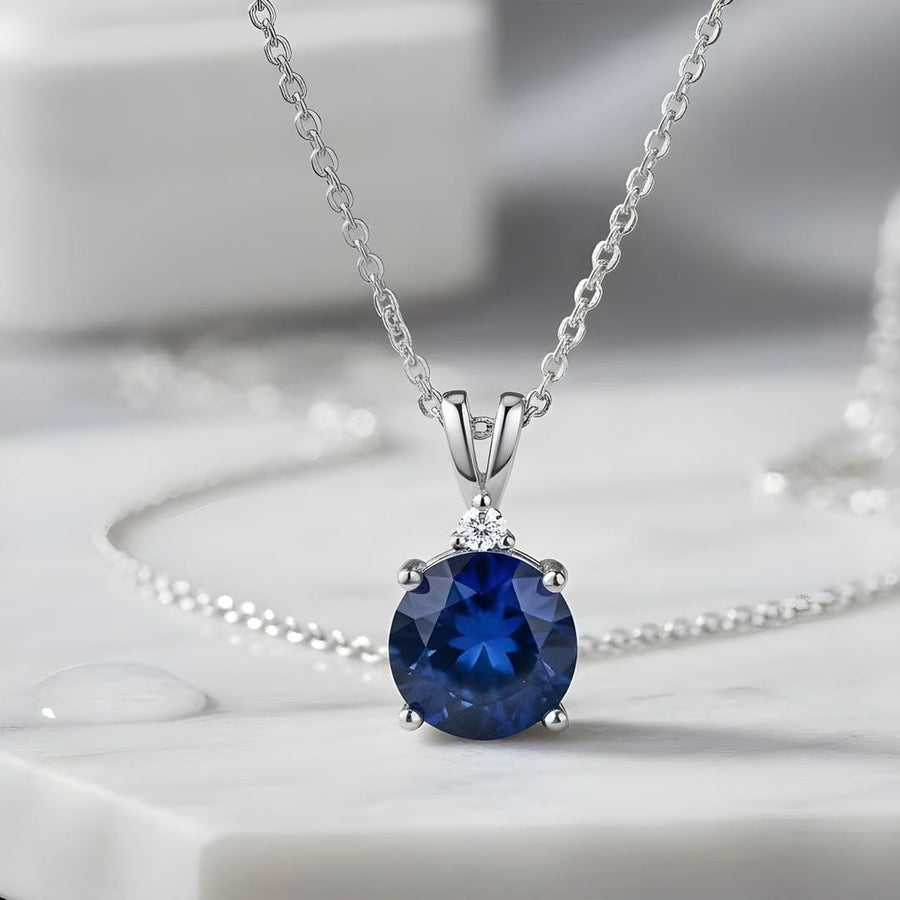 Round Cut Sapphire Necklace