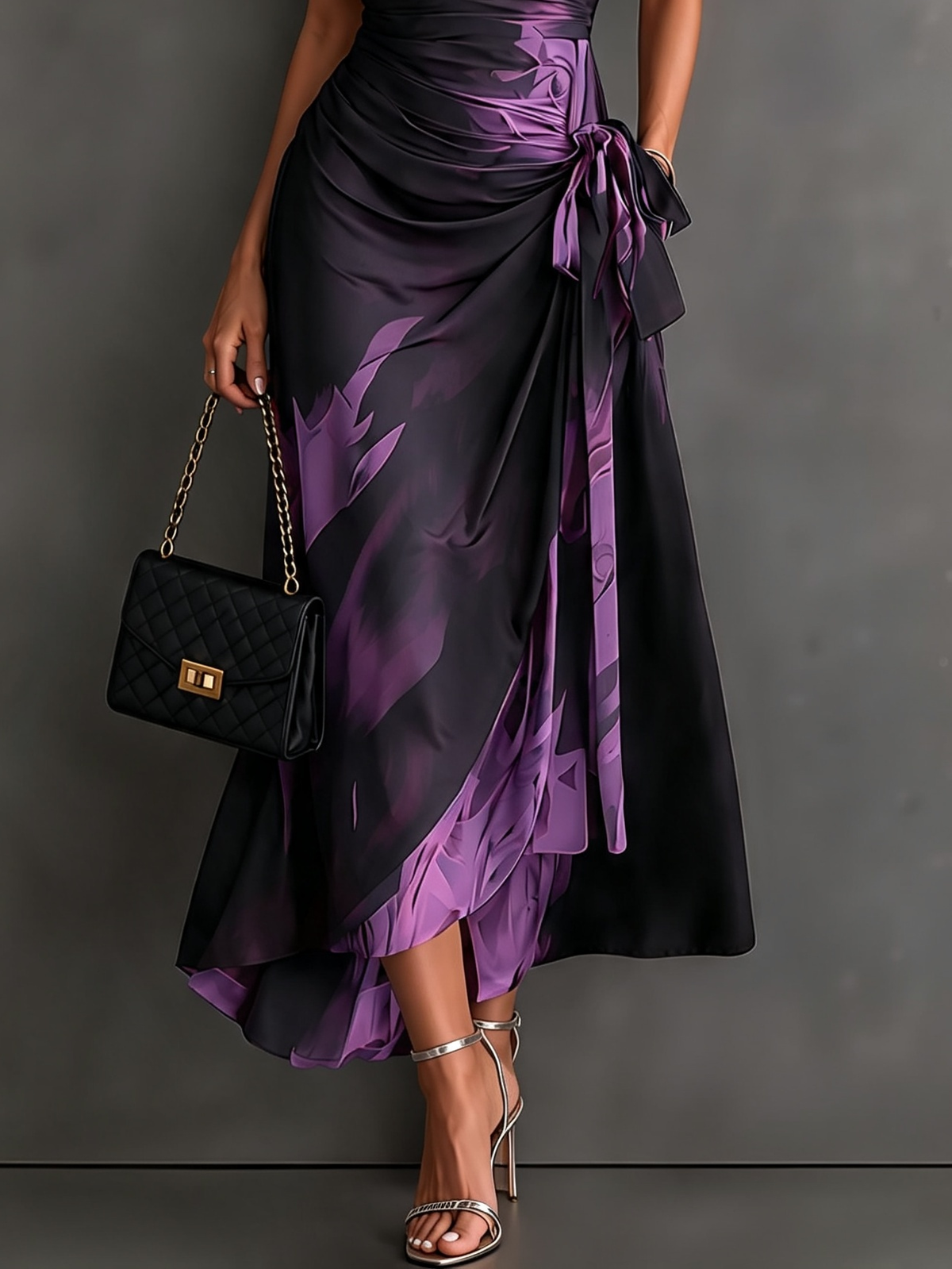 Elisa | Midi Dress in Abstract Print, Purple