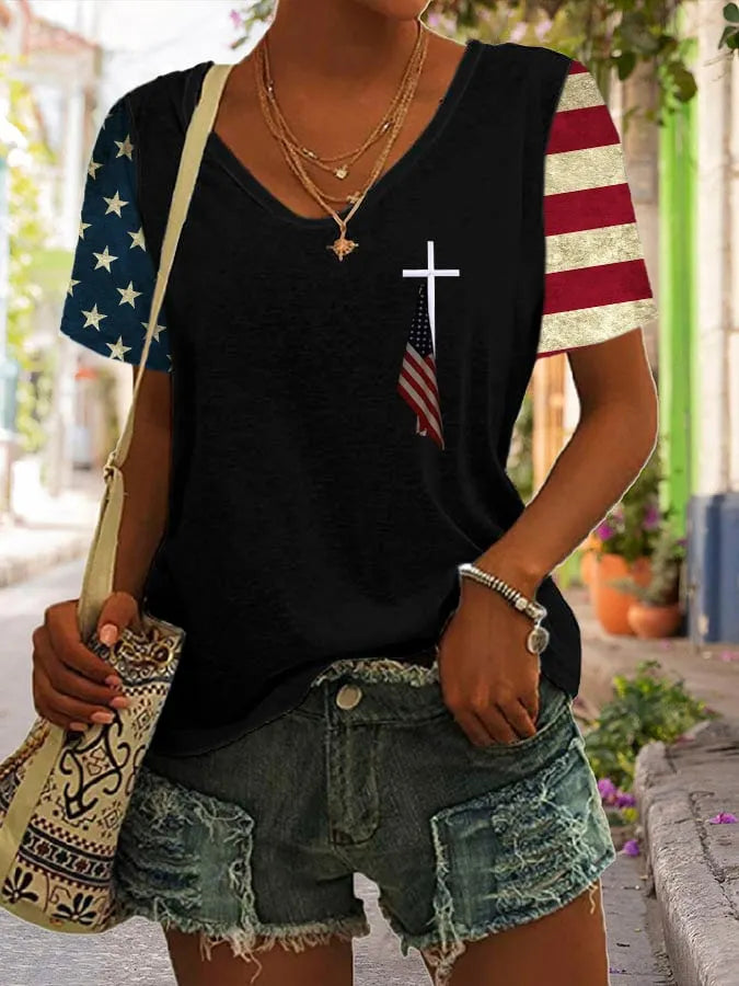 Women's Flag Print Casual T-Shirt