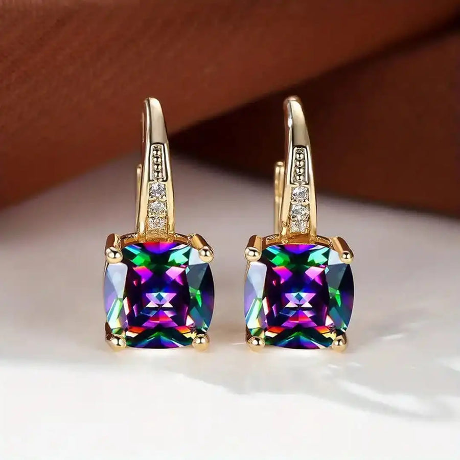 Mystic Sapphire Stone Hoop Earrings