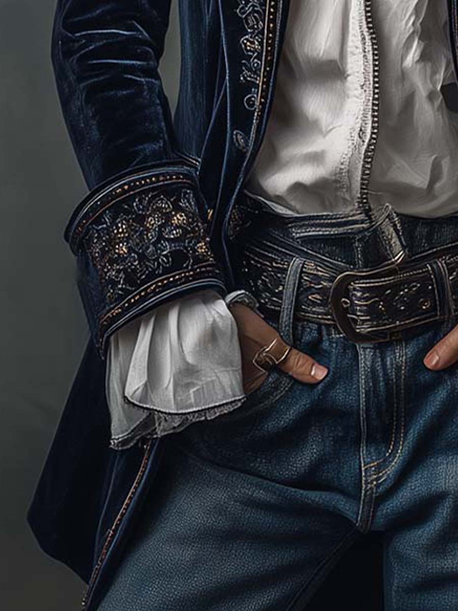 Athénaïs | Long Embroidered Vintage Navy Jacket