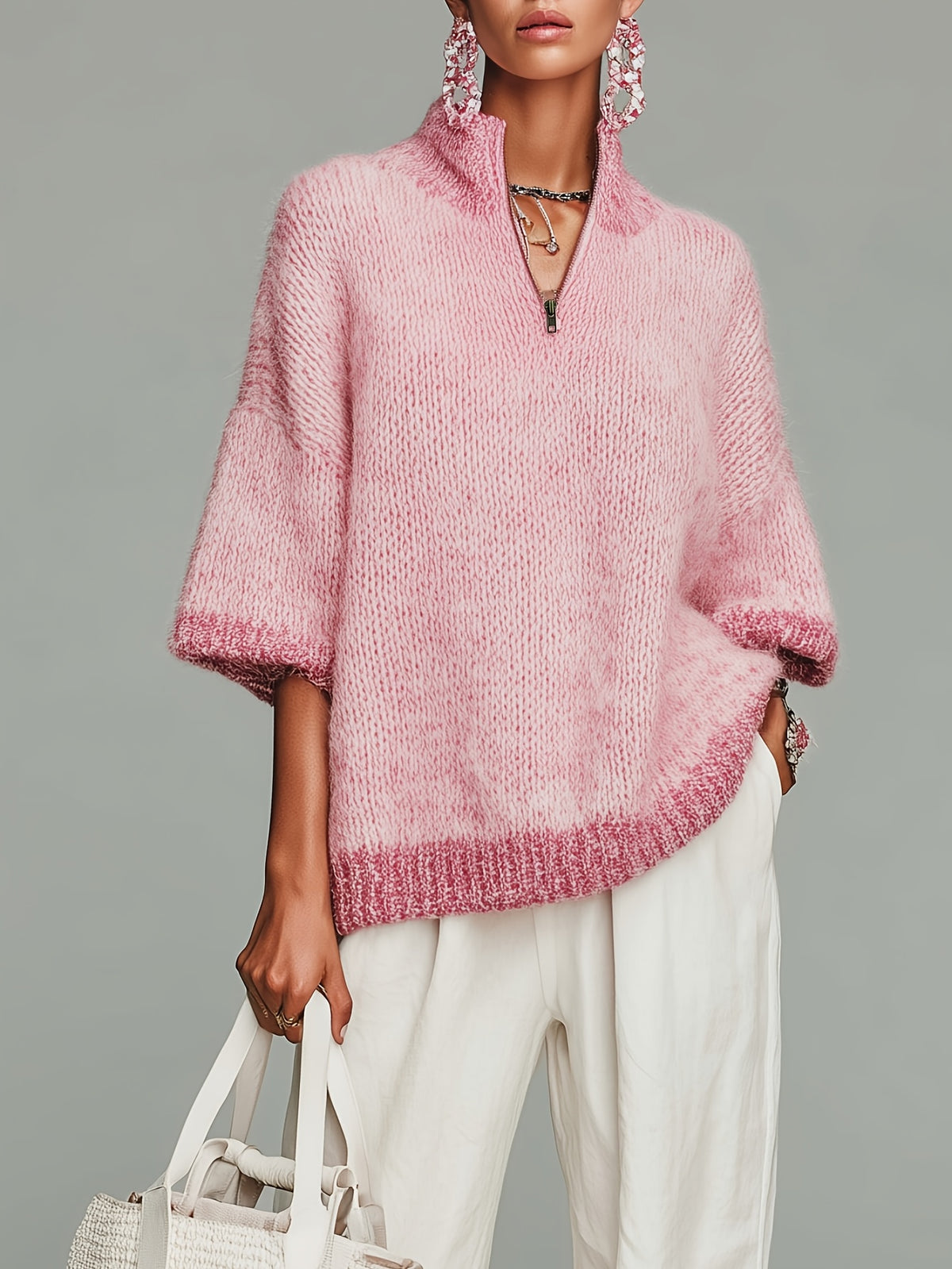 Nancy™ | Cozy Oversized Half Zip Knit Sweater