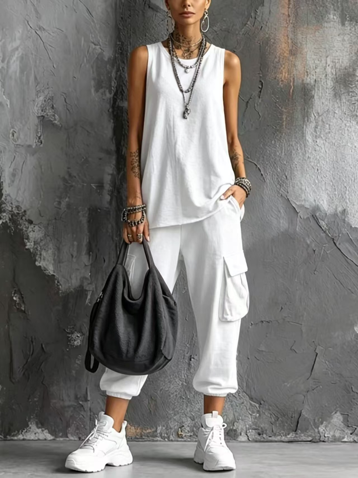 Dark Gray Vest And Jogger Cargo Pants Casual Suit