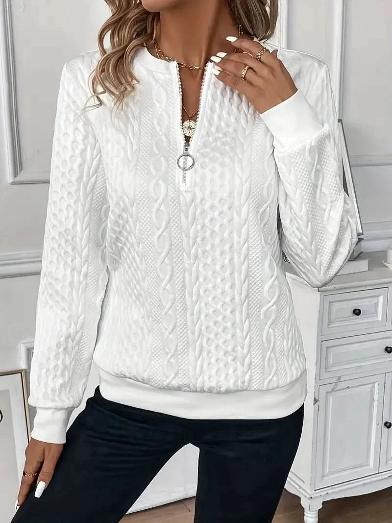 Angela™ | Elegant Textured Zip Front Knit Sweater